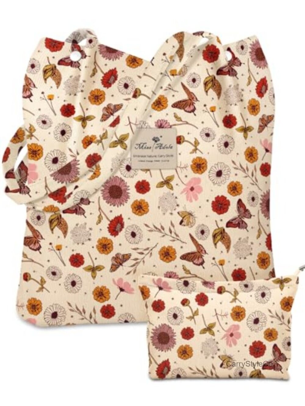 Corduroy Tote Bag 2 Pack with Pouch Large Reusable Shoulder Bag